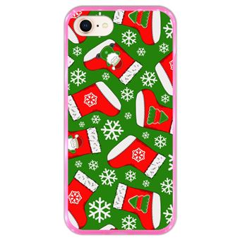 Capa Hapdey para iPhone 7 - 8 Design Padrão de Natal em Silicone Flexível e TPU Cor-de-Rosa