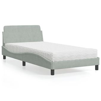 Cama com Colchão vidaXL | 100x200 cm | veludo cinzento-claro - 1
