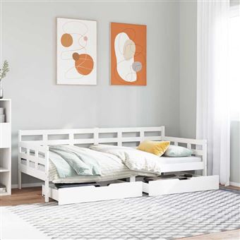Sofá-cama com gavetas vidaXL | 90x190 cm | madeira de pinho maciça branco - 1