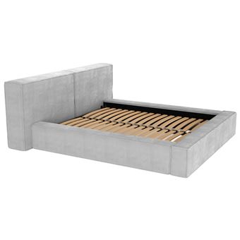 Cama com Cofre PASCAL MORABITO TIMANO 180x200 cm | Tecido e veludo Cinzento claro - 1