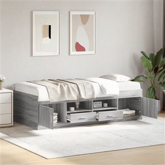 Sofá-cama com gavetas vidaXL | derivados de madeira cinzento sonoma - 1