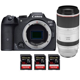 Canon EOS R7 + RF 100-500mm F4.5-7.1 L IS USM + 3 SanDisk 32GB Extreme PRO UHS-II SDXC 300 MB/s + PDF 15 Técnicas para Melhorar as suas Fotografias - 1