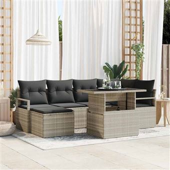 Conjunto de Sofá de Jardim com Almofada vidaXL | 7 Peças | Cinzento-claro - 1