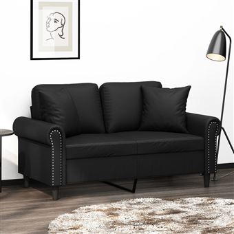 Sofá vidaXL | 2 lugares + almofadas decorativas 120cm | couro artificial preto - 1