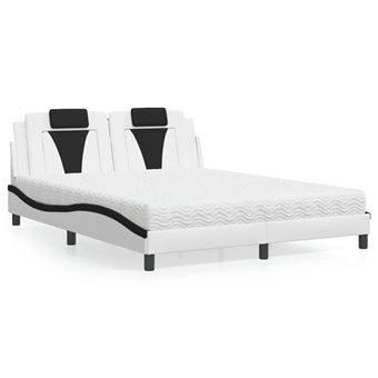 Cama com colchão vidaXL | 160x200 cm | couro artificial preto e branco - 1