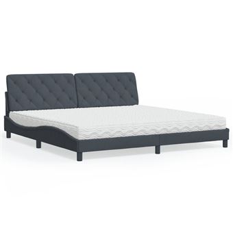 Cama com colchão vidaXL | 200x200 cm | veludo cinzento-escuro - 1