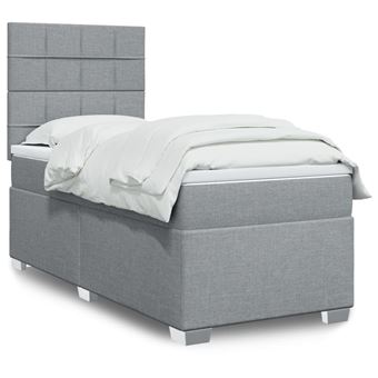 Cama com molas/colchão vidaXL | 90x200 cm | tecido cinza-claro - 1