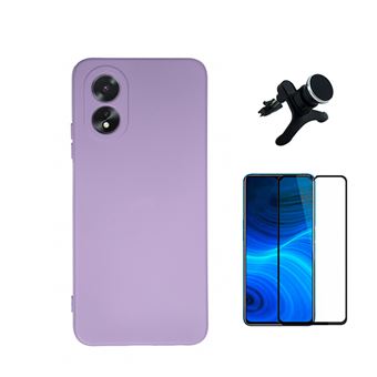 Kit Película de Vidro Temperado 5D Full Cover + Capa Silicone Líquido + Suporte Magnético de Carro Reforçado Phonecare para Oppo A38 4G - Roxo - 1