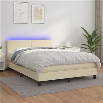 Cama box spring com colchão e LED vidaXL |  140x190 cm | couro artificial creme - 1