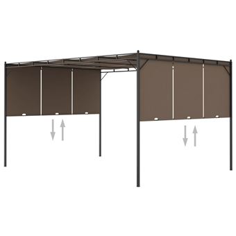 Gazebo vidaXL jardim com cortina lateral 4x3x2,25m cinzento-acastanhado - 1
