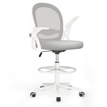 Cadeira de Escritório com Apoio de Pés BIGZZIA | Apoios de Braços Rebatíveis e Ajustáveis em Altura (103-123) cm | Cinza - 1