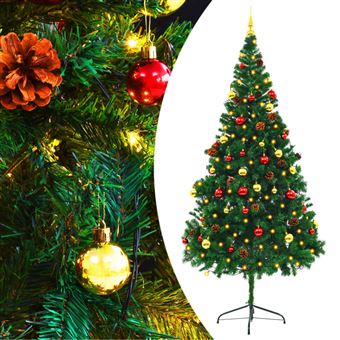 Árvore de Natal Artificial pré-iluminada vidaXL + enfeites 210cm verde - 1