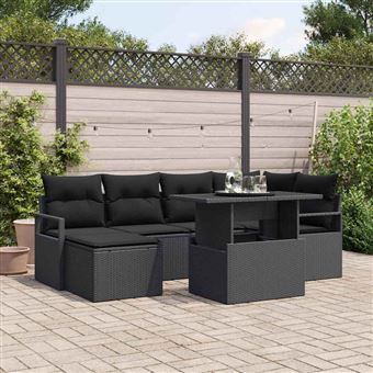 Conjunto de Sofá de Jardim vidaXL | 7 Peças | Preto Rattan Sintético - 1