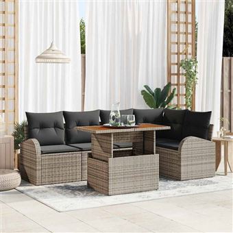 Conjunto de Sofá de Jardim vidaXL | 6 Peças | Cinzento Rattan Sintético - 1