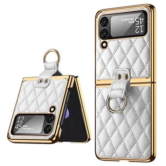 Capa e TPU + PU padrão de losango, galvanoplastia com muleta Magunivers para Samsung Galaxy Z Flip4 5G - branco - 1
