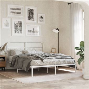 Estrutura de cama com cabeceira vidaXL | 135x190 cm | metal branco - 1