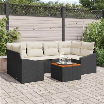Conjunto de Sofá de Jardim vidaXL | 7 Peças | Preto e Creme vime PE - 1