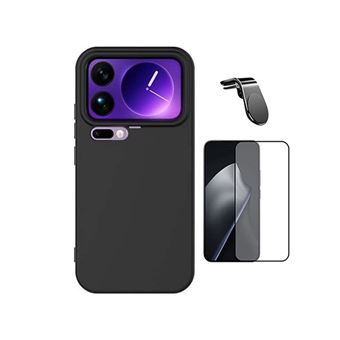 Kit Vidro Temperado + Capa Silicone Líquido + Suporte L Phonecare para Xiaomi 17 Pro Max 5G - Preto - 1