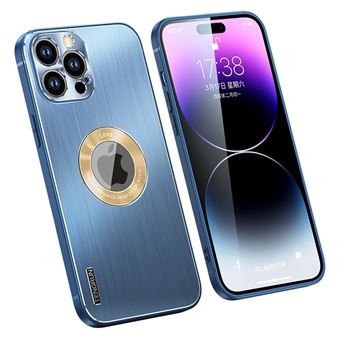 Capa e TPU + metal escovado, borda da placa traseira, à prova de queda com orifício Magunivers para logotipo Magunivers para iPhone 14 Pro Max - azul - 1