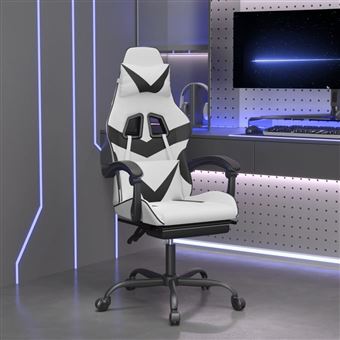 Cadeira gaming vidaXL com apoio para pés couro artificial preto e branco - 1