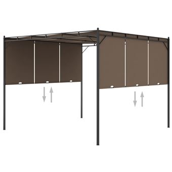 Gazebo vidaXL jardim com cortina lateral 3x3x2,25m cinzento-acastanhado - 1