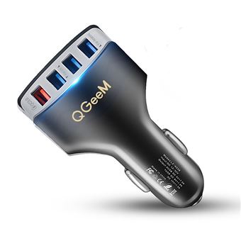 Carregador de Isqueiro com Carregamento Rápido e 4 x Portas USB 3.0 para iOS e Android QGeeM - Preto - 1