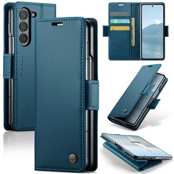Capa FOXDOCK para Samsung Galaxy Z Fold 6 | Bloqueio RFID | Fecho Magnético | Flip | Pele | 3 Compartimentos para Cartões | Azul - 1