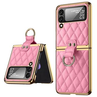 Capa e TPU + PU padrão de losango, galvanoplastia com muleta Magunivers para Samsung Galaxy Z Flip4 5G - rosa - 1