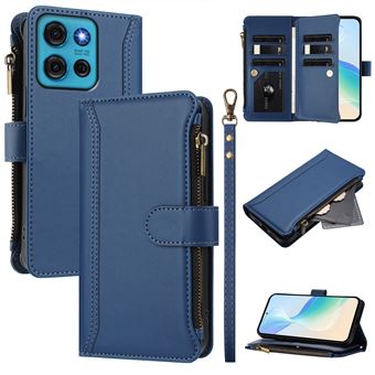 Capa FOXDOCK para Motorola Moto G75 5G | Pele Premium | 9 Compartimentos para Cartões | Alça de Pulso Amovível - Azul escuro - 1