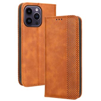 Capa FOXDOCK para iPhone 14 Pro Max | Fecho Magnético | Estampado Vintage | Pele PU | Compartimentos para Cartões | Castanho - 1