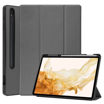 Capa magunivers PU anti-riscos, à prova de choque, função de sono/vigília automática com suporte e slot para caneta cinza para Samsung Galaxy Tab S8 Plus - 1