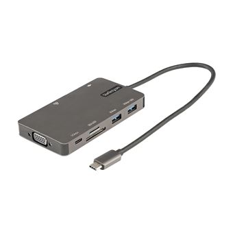 Base & Duplicador de Portas StarTech.com Adaptador multiportas USB C - Dock de viagem HDMI 4K 30Hz ou VGA - Concentrador USB 3.0 de 5 Gbps (Portas USB A / USB C) - Fornecimento de energia de 100W - SD/Micro SD - GbE - Cabo de 30 cm - Mini Dock USB C | Cin - 1