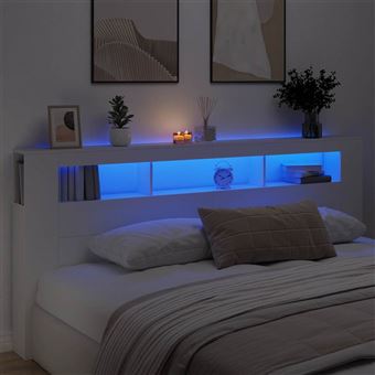 Cabeceira cama com LEDs vidaXL | 220x18,5x103,5 cm | derivados madeira branco - 1