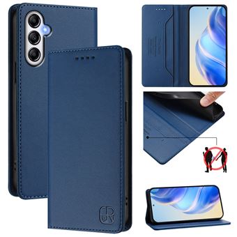 Capa Flip FOXDOCK para Samsung Galaxy A14 4G/5G | RFID | Bloqueio Magnético | Couro PU | 2 Compartimentos para Cartões | Azul escuro - 1