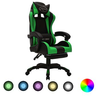 Cadeira Gaming vidaXL luzes LED RGB couro artificial verde/preto - 1