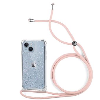 Capa de Purpurina MisterCapas com Cordão para iPhone 15 - Rosa - 1