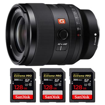 Objetiva Sony FE 35mm f/1.4 GM + 3 SanDisk 128GB Extreme PRO UHS-II SDXC 300 MB/s + PDF 15 técnicas para melhorar as suas fotografias - 1