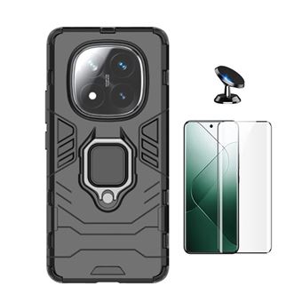 Kit Película de Vidro Temperado Gorilasglass Curvado + Capa de Proteção Militar Magnética + Suporte Magnético Gift4Me para Xiaomi Redmi Note 14 Pro + Plus | Preto - 1