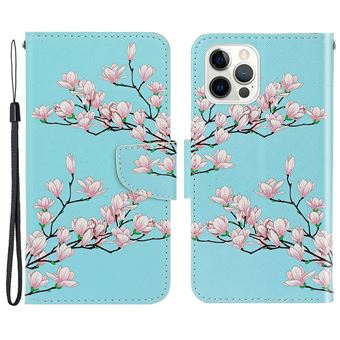 Capa PU + TPU à Prova de Choque, com Suporte, Alça e porta-cartões de flor de pêssego para iPhone 13 Pro Max 6.7'' - 1