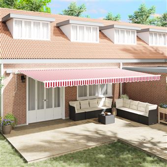 Toldo Retrátil Manual com LED vidaXL | Listras Vermelhas e Brancas | 600x300 cm - 1