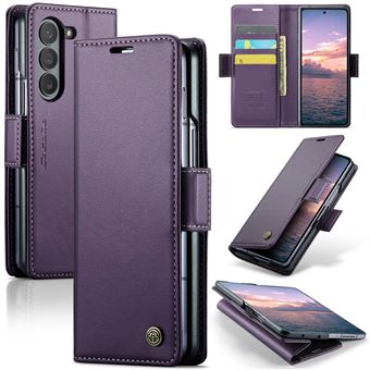 Capa FOXDOCK para Samsung Galaxy Z Fold 6 | Bloqueio RFID | Fecho Magnético | Flip | Pele | 3 Compartimentos para Cartões | Roxo - 1