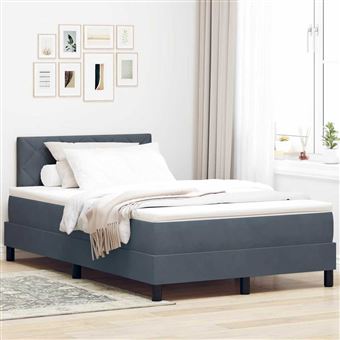 Cama Box Spring LED vidaXL | Cinza Escuro | 120 x 200 cm | Veludo - 1