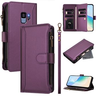 Capa FOXDOCK para Samsung Galaxy S9 | Pele Premium | 9 Compartimentos para Cartões | Alça de Pulso Amovível - Roxo - 1