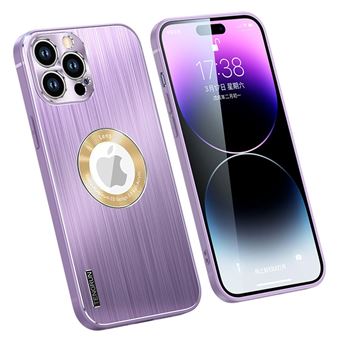 Capa e TPU + metal escovado, borda da placa traseira, à prova de queda com orifício Magunivers para logotipo Magunivers para iPhone 14 Pro Max - roxo - 1