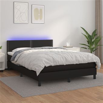 Cama box spring com colchão e LED vidaXL | 140x190cm | couro artificial preto - 1