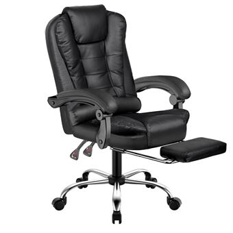 Cadeira de Escritório em couro sintético BIGZZIA com apoio para os pés | Assento Ergonômico com rodízios 360° | ajustável em altura | Preto. - 1