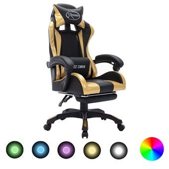 Cadeira Gaming vidaXL luzes LED RGB couro artificial dourado/preto - 1