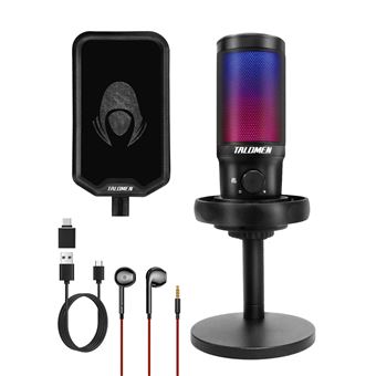 Microfone de Jogo com Fio TALOMEN F8 | Luzes RGB | MUTE | Preto - 1