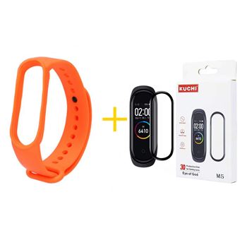 Pack Kuchi Película de Protecção + Bracelete / Pulseira em Silicone para Xiaomi Mi Band 5 - Laranja - 1