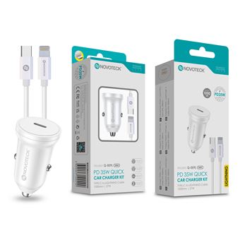 Kit Carregador Rápido para Carro NOVOTECK Q-009L | PD 35W | Inclui Cabo Usb-C to Lightning de 1m | Carregamento Eficiente e Seguro - 1